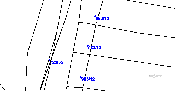 Parcela st. 983/13 v KÚ Dehtín, Katastrální mapa
