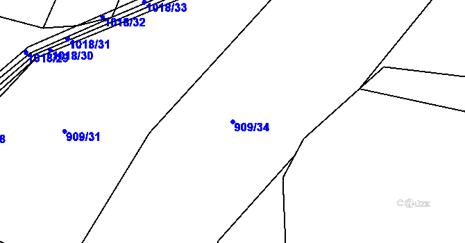 Parcela st. 909/34 v KÚ Dehtín, Katastrální mapa