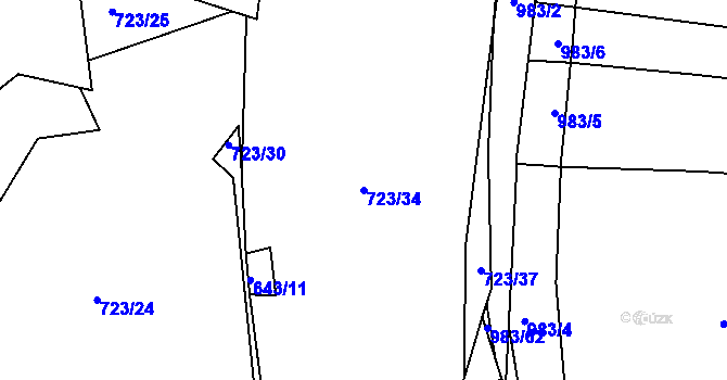 Parcela st. 723/34 v KÚ Dehtín, Katastrální mapa