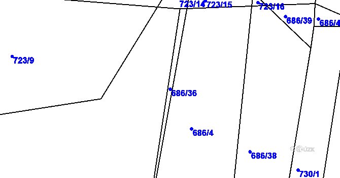 Parcela st. 686/36 v KÚ Dehtín, Katastrální mapa