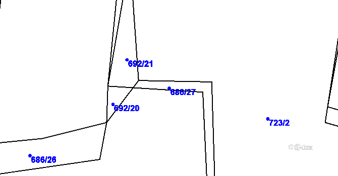 Parcela st. 686/27 v KÚ Dehtín, Katastrální mapa