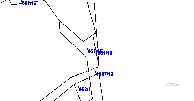 Parcela st. 651/16 v KÚ Dehtín, Katastrální mapa