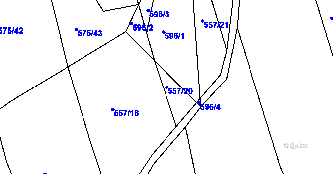 Parcela st. 557/20 v KÚ Dehtín, Katastrální mapa
