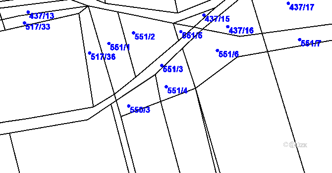 Parcela st. 551/4 v KÚ Dehtín, Katastrální mapa