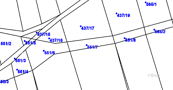Parcela st. 551/7 v KÚ Dehtín, Katastrální mapa