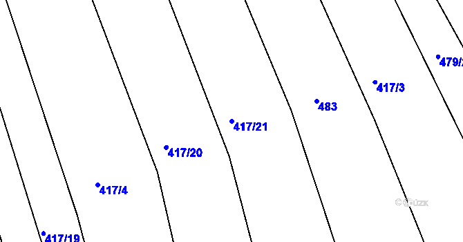 Parcela st. 417/21 v KÚ Dehtín, Katastrální mapa