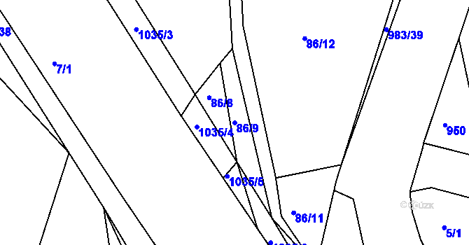 Parcela st. 86/9 v KÚ Dehtín, Katastrální mapa