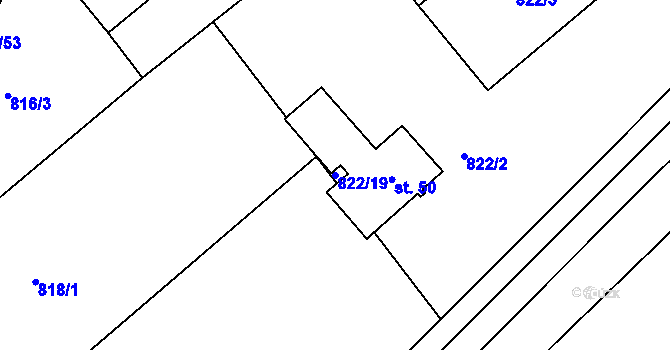 Parcela st. 822/19 v KÚ Dehtín, Katastrální mapa