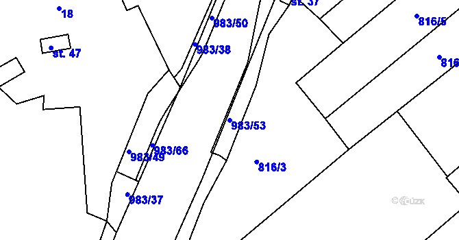 Parcela st. 983/53 v KÚ Dehtín, Katastrální mapa