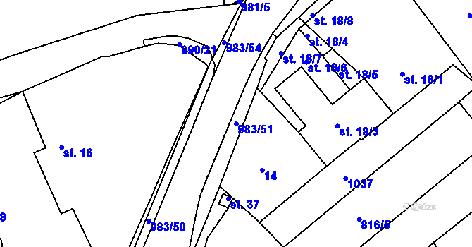 Parcela st. 983/51 v KÚ Dehtín, Katastrální mapa