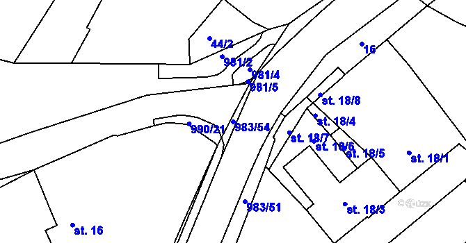 Parcela st. 983/54 v KÚ Dehtín, Katastrální mapa