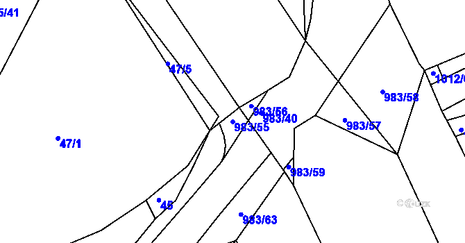 Parcela st. 983/55 v KÚ Dehtín, Katastrální mapa