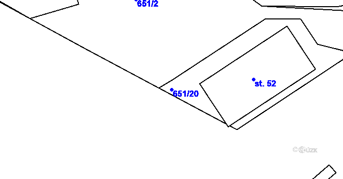 Parcela st. 651/20 v KÚ Dehtín, Katastrální mapa