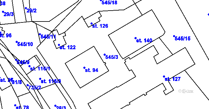 Parcela st. 545/3 v KÚ Točník u Klatov, Katastrální mapa