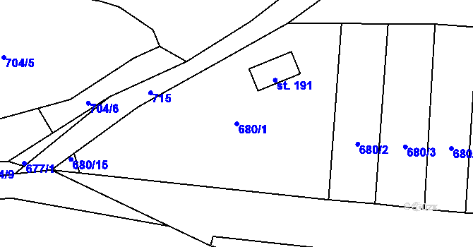 Parcela st. 680/1 v KÚ Točník u Klatov, Katastrální mapa