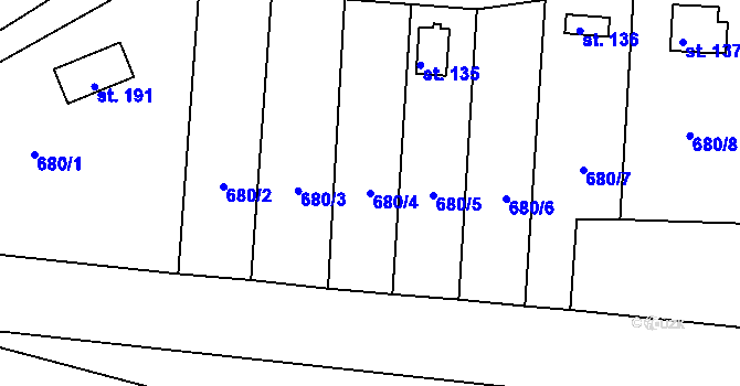 Parcela st. 680/4 v KÚ Točník u Klatov, Katastrální mapa
