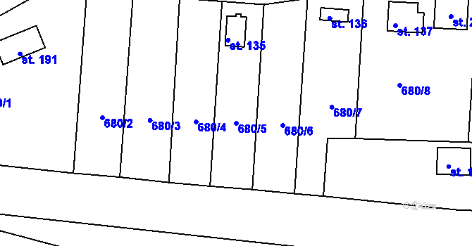 Parcela st. 680/5 v KÚ Točník u Klatov, Katastrální mapa