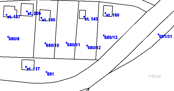 Parcela st. 680/12 v KÚ Točník u Klatov, Katastrální mapa