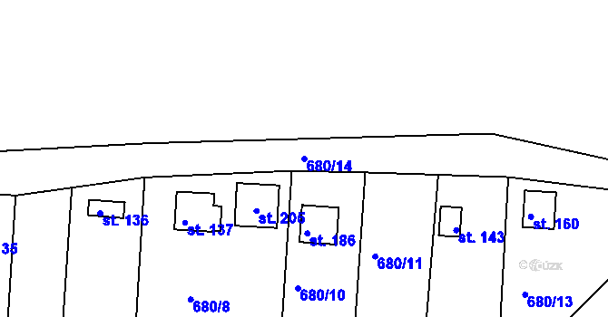 Parcela st. 680/14 v KÚ Točník u Klatov, Katastrální mapa