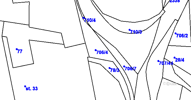 Parcela st. 706/4 v KÚ Točník u Klatov, Katastrální mapa