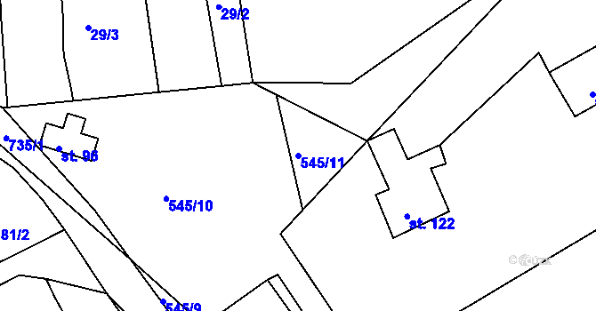 Parcela st. 545/11 v KÚ Točník u Klatov, Katastrální mapa
