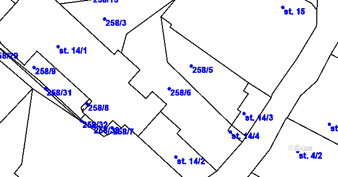 Parcela st. 258/6 v KÚ Vícenice u Klatov, Katastrální mapa