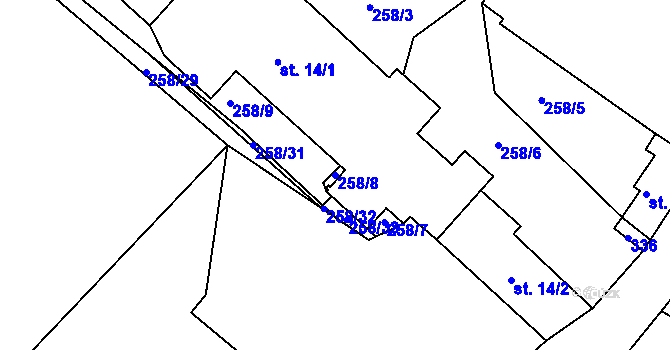 Parcela st. 258/8 v KÚ Vícenice u Klatov, Katastrální mapa
