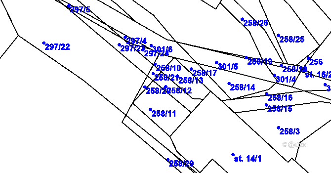 Parcela st. 258/12 v KÚ Vícenice u Klatov, Katastrální mapa