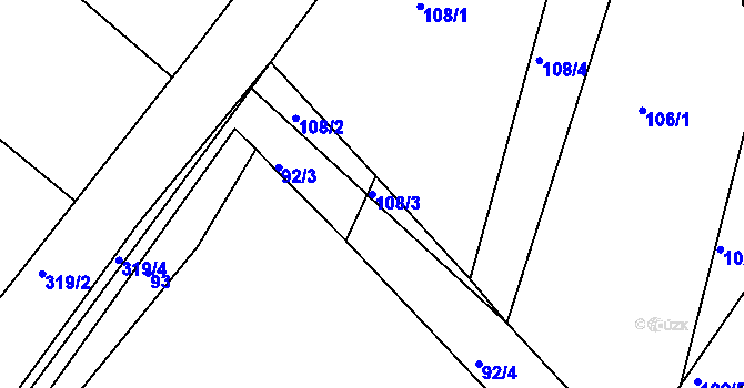 Parcela st. 108/3 v KÚ Vícenice u Klatov, Katastrální mapa