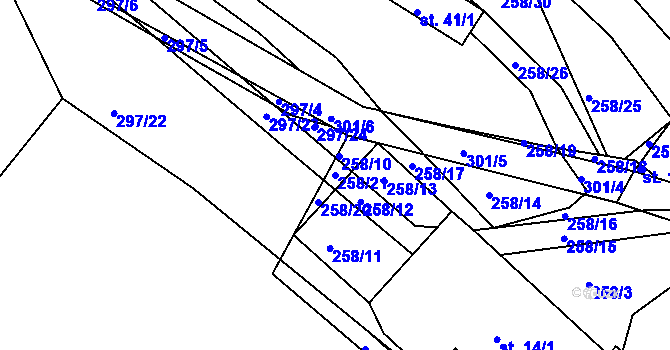 Parcela st. 258/21 v KÚ Vícenice u Klatov, Katastrální mapa
