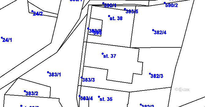 Parcela st. 37 v KÚ Hořejany, Katastrální mapa