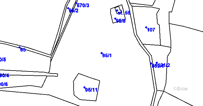 Parcela st. 95/1 v KÚ Hořejany, Katastrální mapa
