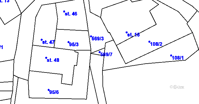 Parcela st. 569/7 v KÚ Hořejany, Katastrální mapa