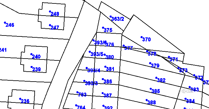 Parcela st. 380 v KÚ Tochovice, Katastrální mapa