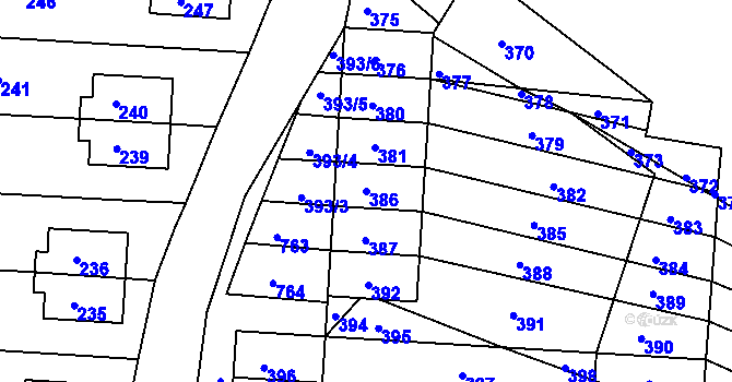 Parcela st. 386 v KÚ Tochovice, Katastrální mapa