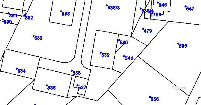 Parcela st. 539 v KÚ Tochovice, Katastrální mapa