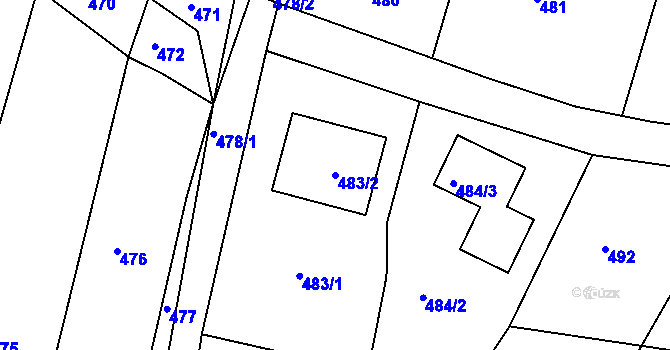 Parcela st. 483/2 v KÚ Tochovice, Katastrální mapa