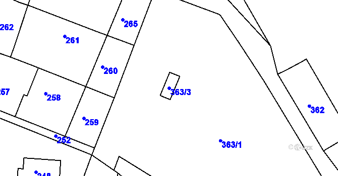 Parcela st. 363/3 v KÚ Tochovice, Katastrální mapa