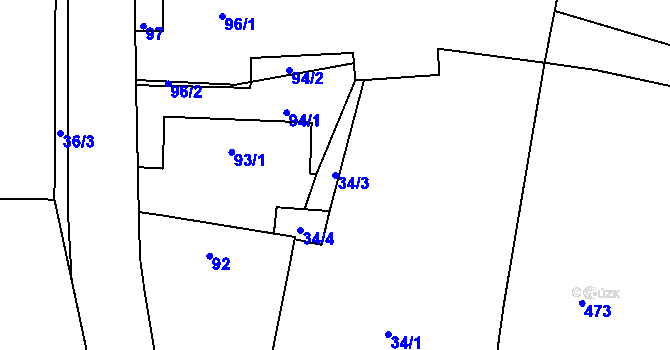 Parcela st. 34/3 v KÚ Tochovice, Katastrální mapa