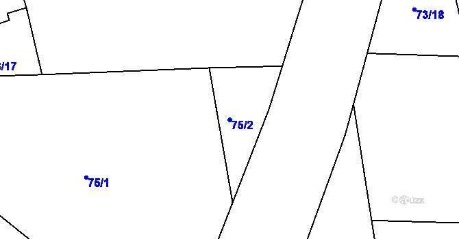 Parcela st. 75/2 v KÚ Topělec, Katastrální mapa