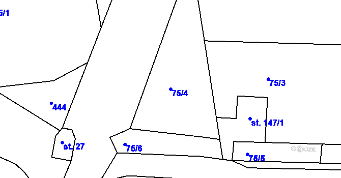 Parcela st. 75/4 v KÚ Topělec, Katastrální mapa