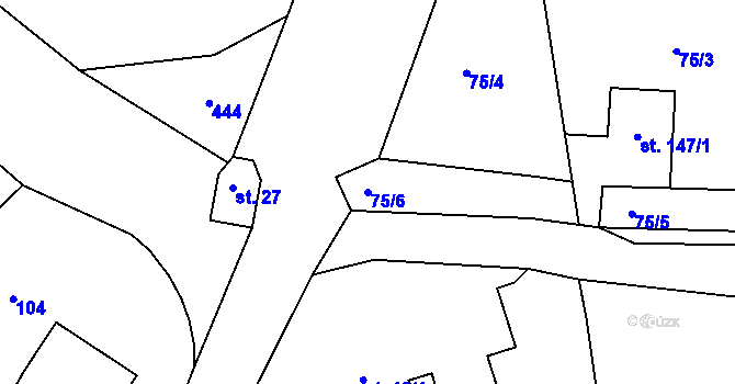 Parcela st. 75/6 v KÚ Topělec, Katastrální mapa