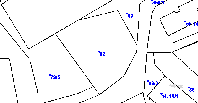 Parcela st. 82 v KÚ Topělec, Katastrální mapa