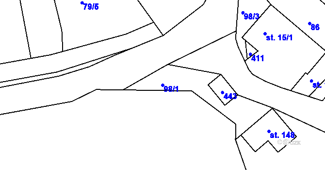 Parcela st. 98/1 v KÚ Topělec, Katastrální mapa