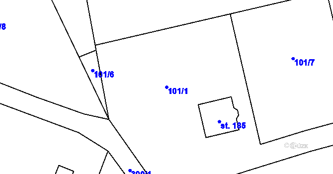 Parcela st. 101/1 v KÚ Topělec, Katastrální mapa