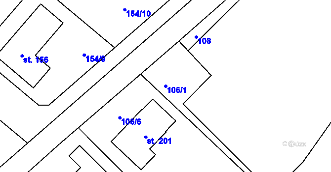 Parcela st. 106/1 v KÚ Topělec, Katastrální mapa