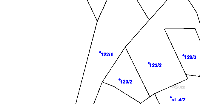 Parcela st. 122/1 v KÚ Topělec, Katastrální mapa