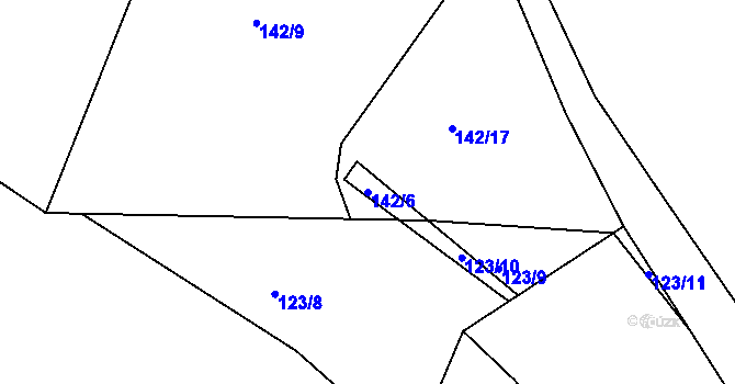 Parcela st. 142/6 v KÚ Topělec, Katastrální mapa