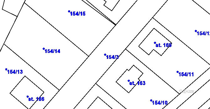 Parcela st. 154/3 v KÚ Topělec, Katastrální mapa