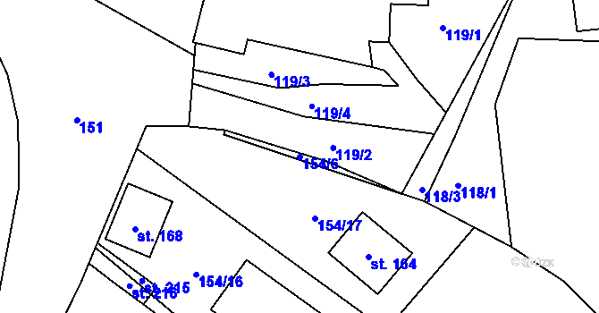 Parcela st. 154/6 v KÚ Topělec, Katastrální mapa